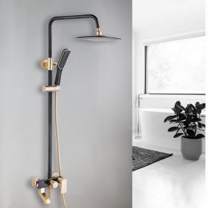 Черна, златна душ система със смесител за баня SKL6098