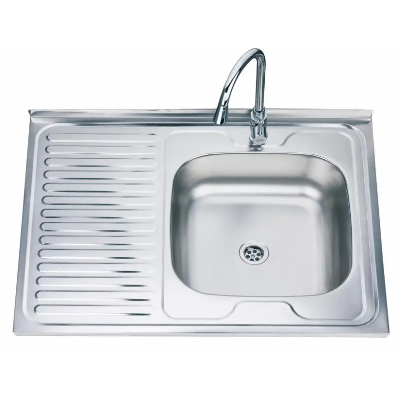 Кухненска мивка Inter Ceramic ICK 8060A*16 L инокс с ляв плот от неръждаема стомана, показана със смесител