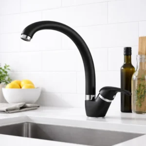 Кухненски смесител Inter Ceramic ICF 237012 BLACK с висок чучур и гранитно покритие